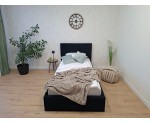 Schwarzes Polsterbett 100x200 cm mit Stauraum und Lattenrost, vom Fußende zu öffnen, in Riviera 100, Einzelbett AZURO S11