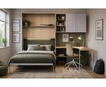 Schrankbett, Klappbett mit Schreibtisch für Jugendzimmer, Wandbett vertikal klappbar, Kaschmir, MAJA 6 Schrankbett, Klappbett mit Schreibtisch für Jugendzimmer, Wandbett vertikal klappbar, Kaschmir, MAJA 6