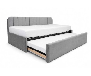 Kinderbett 90x200 mit ausziehbarem Bett, zwei Schlafplätze und Bettkasten, Polsterbett ALVIN 05 MN