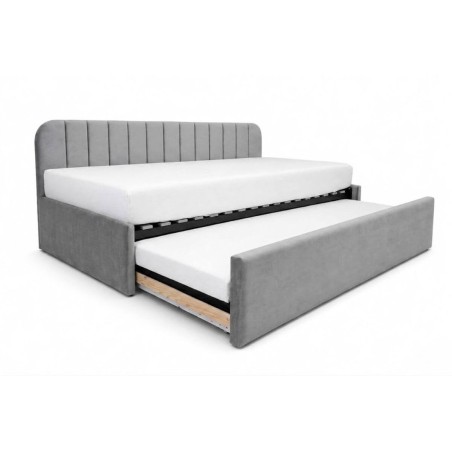 Kinderbett 90x200 mit ausziehbarem Bett, zwei Schlafplätze und Bettkasten, Polsterbett ALVIN 05 MN