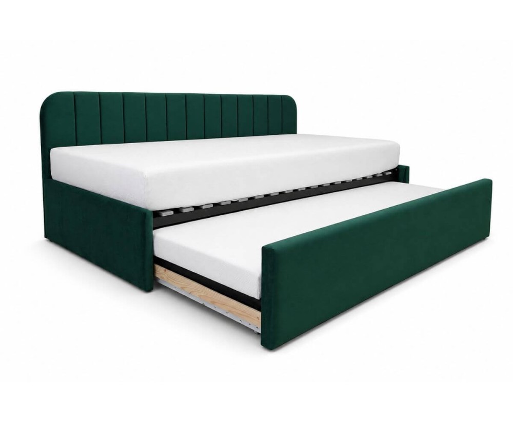 Kinderbett 90x200 mit ausziehbarem Bett, zwei Schlafplätze und Bettkasten, Polsterbett ALVIN 05 MN
