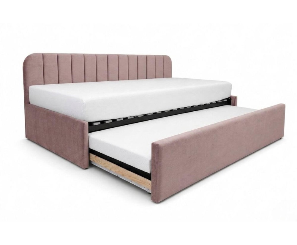 Kinderbett 90x200 mit ausziehbarem Bett, zwei Schlafplätze und Bettkasten, Polsterbett ALVIN 05 MN