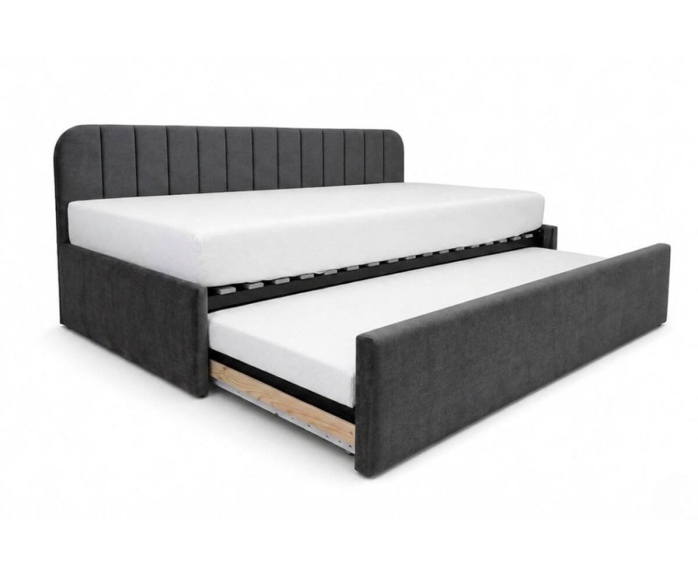 Kinderbett 90x200 mit ausziehbarem Bett, zwei Schlafplätze und Bettkasten, Polsterbett ALVIN 05 MN