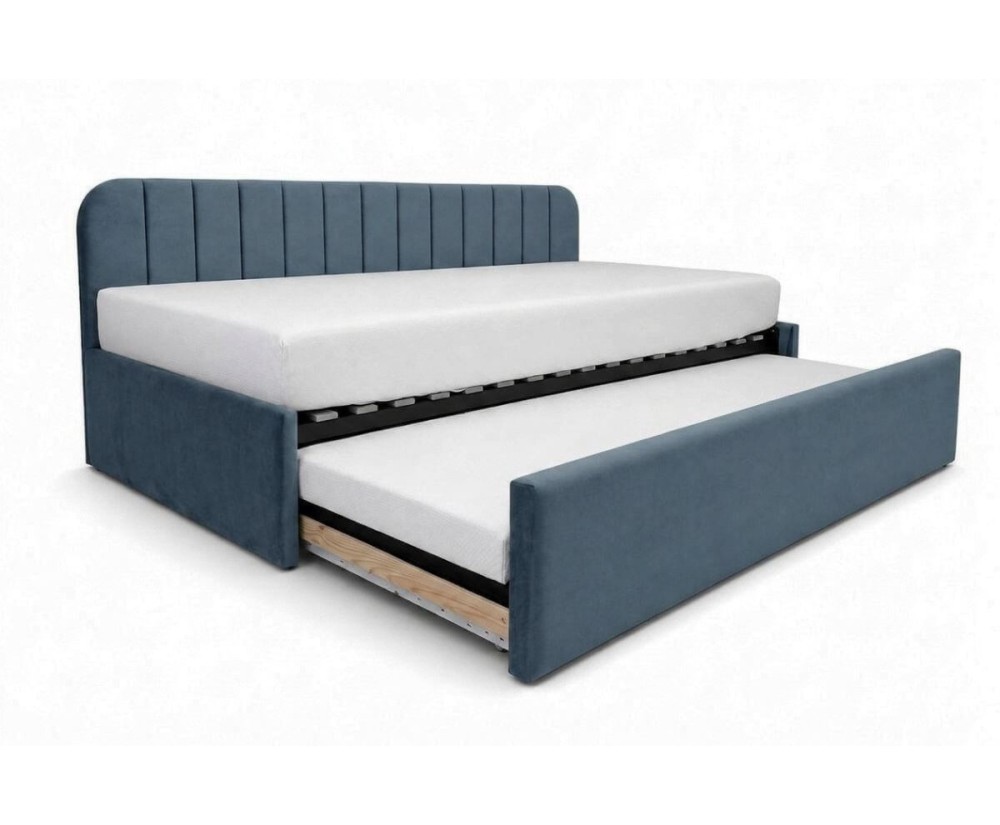 Kinderbett 90x200 mit ausziehbarem Bett, zwei Schlafplätze und Bettkasten, Polsterbett ALVIN 05 MN