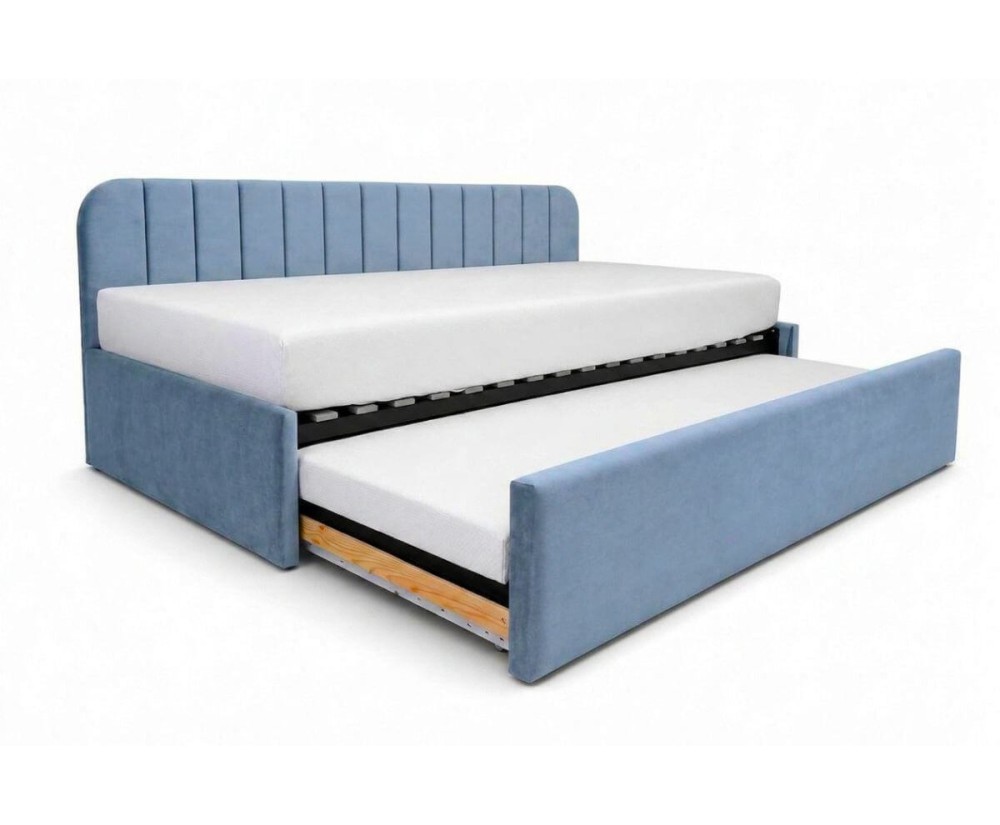 Kinderbett 90x200 mit ausziehbarem Bett, zwei Schlafplätze und Bettkasten, Polsterbett ALVIN 05 MN