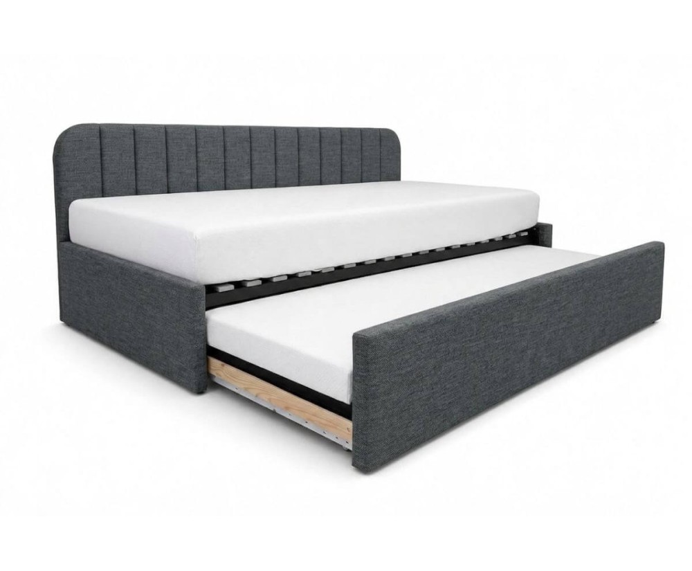 Kinderbett 90x200 mit ausziehbarem Bett, zwei Schlafplätze und Bettkasten, Polsterbett ALVIN 05 MN