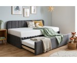Kinderbett 90x200 mit ausziehbarem Bett, zwei Schlafplätze und Bettkasten, Polsterbett ALVIN 05 MN