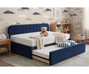 Kinderbett 90x200 mit ausziehbarem Bett, zwei Schlafplätze und Bettkasten, Polsterbett ALVIN 05 MN