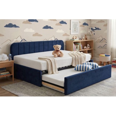 Kinderbett 90x200 mit ausziehbarem Bett, zwei Schlafplätze und Bettkasten, Polsterbett ALVIN 05 MN