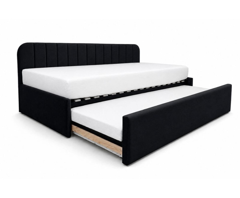 Jugendbett 100x200 mit zwei Liegeflächen und Bettkasten, Ausziehbett ALVIN 05 MN