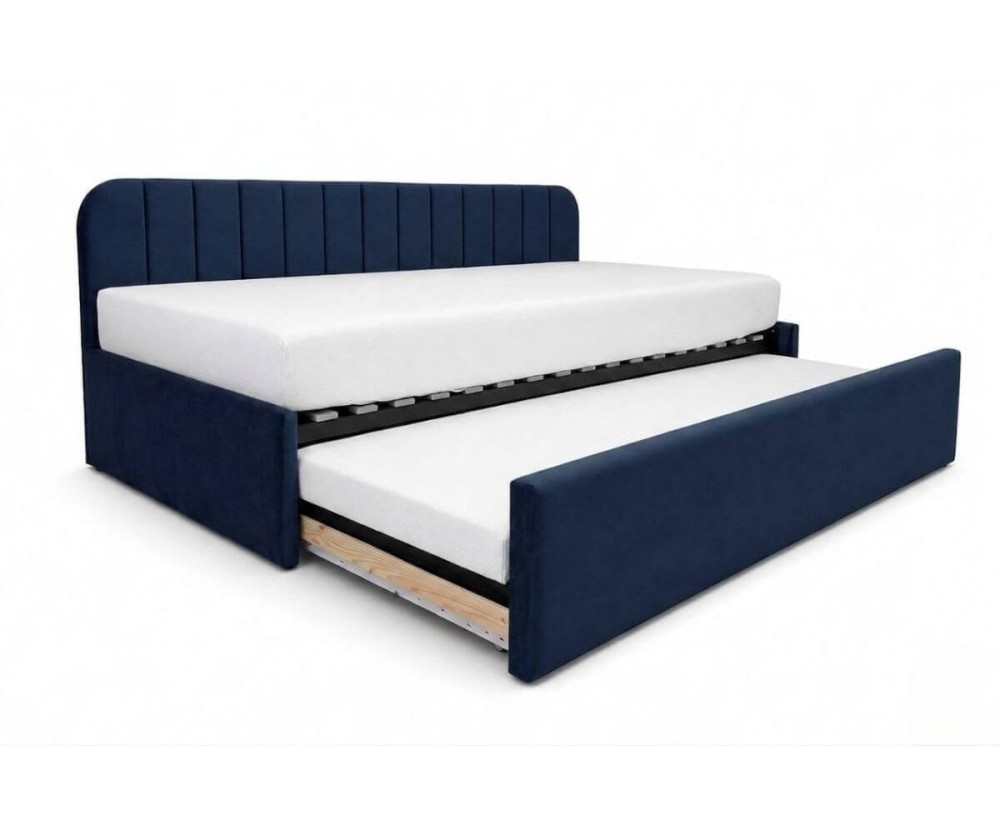 Jugendbett 100x200 mit zwei Liegeflächen und Bettkasten, Ausziehbett ALVIN 05 MN