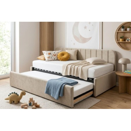 Jugendbett 100x200 mit zwei Liegeflächen und Bettkasten, Ausziehbett ALVIN 05 MN