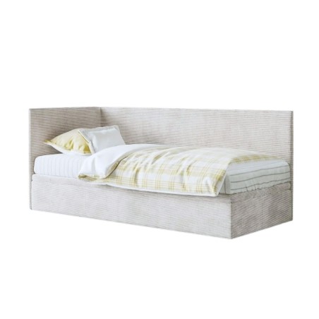Eckbett 90x200 cm, Cord Lincoln, Bettkasten, Gleitfüße, TOMAS