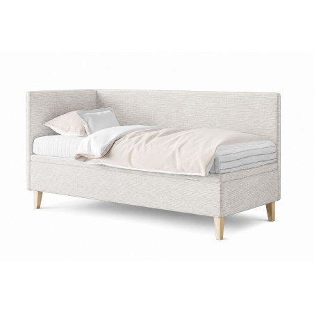 Jugendbett 90x200 cm mit Bettkasten, Cord LINCOLN, Füße aus Eichenholz, TOMAS