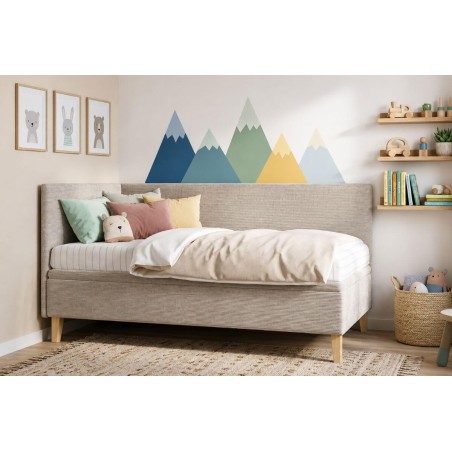 Jugendbett 90x200 cm mit Bettkasten, Cord LINCOLN, Füße aus Eichenholz, TOMAS