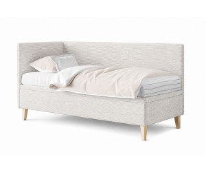 Einzelbett 100x200 cm mit Bettkasten, Cord LINCOLN, Füße aus Eichenholz, TOMAS