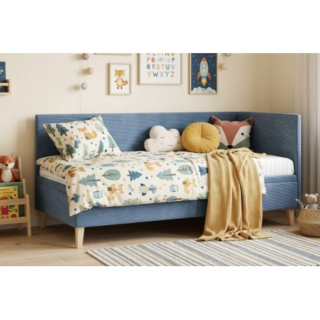 Einzelbett 100x200 cm mit Bettkasten, Cord LINCOLN, Füße aus Eichenholz, TOMAS