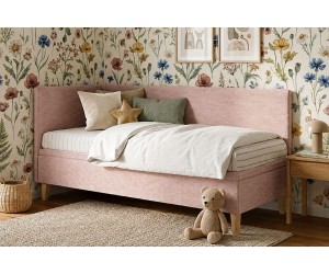 Singlebett 120x200 cm mit Bettkasten, Cord LINCOLN, Füße aus Eichenholz, TOMAS