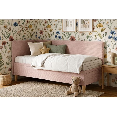 Singlebett 120x200 cm mit Bettkasten, Cord LINCOLN, Füße aus Eichenholz, TOMAS