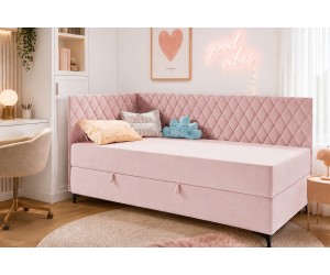Polsterbett 80x200 cm für Jugendzimmer, mit Bettkasten und Matratze, ANABELLA 2M