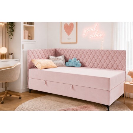 Polsterbett 80x200 cm für Jugendzimmer, mit Bettkasten und Matratze, ANABELLA 2M