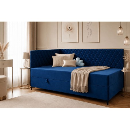 Einzelbett 90x200 cm, Eckbett mit Bettkasten und Matratze, ANABELLA 2M