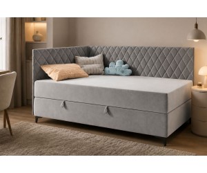 Stilvolles Bett 100x200 cm mit L-förmigem Design, Bettkasten, BONELL-Matratze, ANABELLA 2M