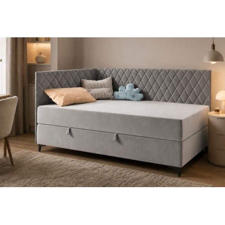 Stilvolles Bett 100x200 cm mit L-förmigem Design, Bettkasten, BONELL-Matratze, ANABELLA 2M