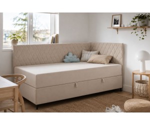 Eckbett 120x200 cm auf Metallfüßen, mit Bettkasten, BONELL-Matratze, ANABELLA 2M