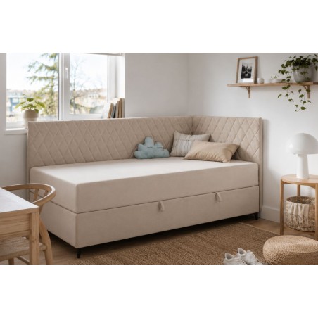 Eckbett 120x200 cm auf Metallfüßen, mit Bettkasten, BONELL-Matratze, ANABELLA 2M