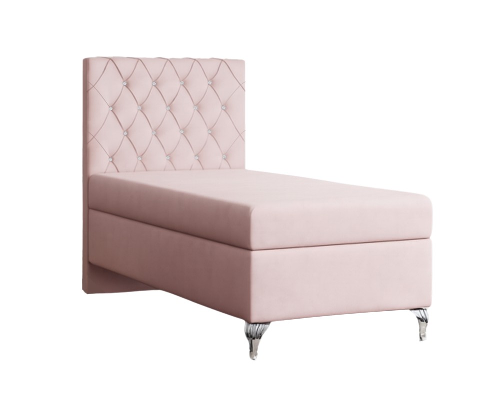 Boxspringbett, Einzelbett, Kopfteil gesteppt mit Kristallen, CRYSTAL