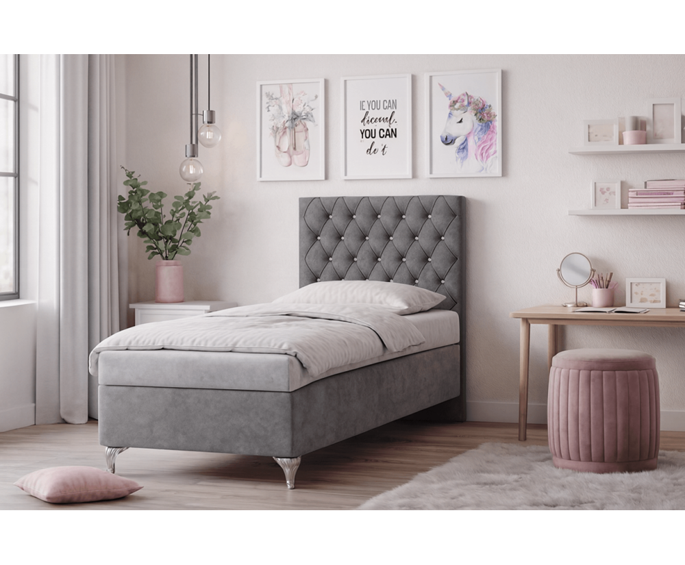 Boxspringbett, Einzelbett, Kopfteil gesteppt mit Kristallen, CRYSTAL