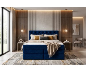 Elegantes Boxspringbett 140x200 cm mit 2 Bettkästen, 2 Matratzen und dekorativem Kopfteil, Ehebett SEUL 2B