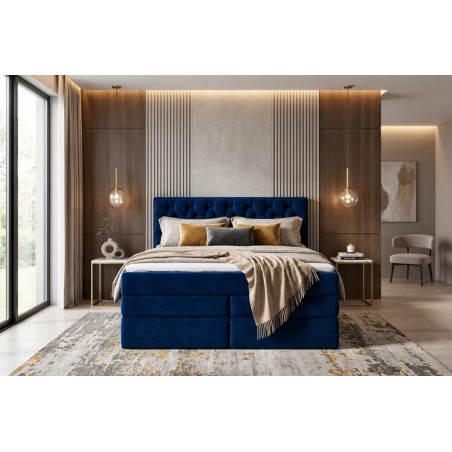 Elegantes Boxspringbett 140x200 cm mit 2 Bettkästen, 2 Matratzen und dekorativem Kopfteil, Ehebett SEUL 2B