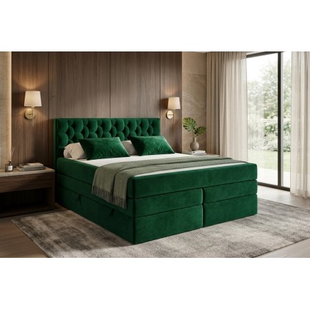Stilvolles Doppelbett 180x200 cm mit hohem Kopfteil, 2 Bettkästen und 2 Matratzen, Boxspringbett SEUL 2B