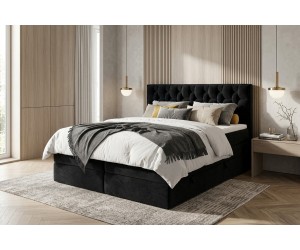 Luxuriöses Kontinentalbett 200x200 cm mit hohem Kopfteil, Bettkasten und 2 Matratzen, Komfortbett SEUL 2B