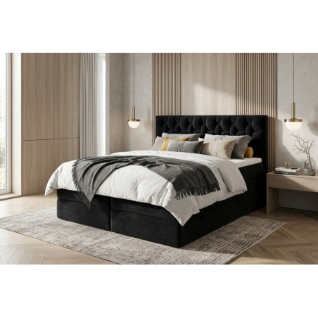 Luxuriöses Kontinentalbett 200x200 cm mit hohem Kopfteil, Bettkasten und 2 Matratzen, Komfortbett SEUL 2B