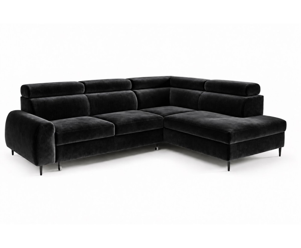 Modernes Ecksofa mit Schlaffunktion und Bettkasten, einstellbare Kopfteile, Ottomane rechts, TRIVIO N7 Modernes Ecksofa mit Schlaffunktion und Bettkasten, einstellbare Kopfteile, Ottomane rechts, TRIVIO N7