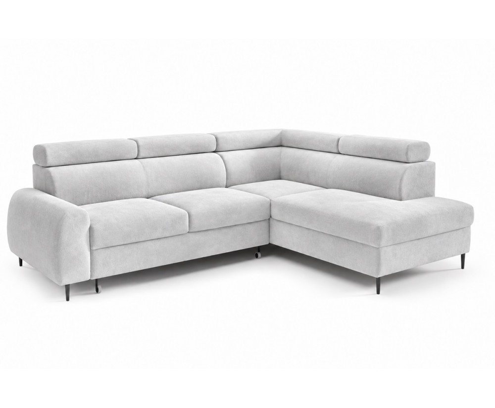 Modernes Ecksofa mit Schlaffunktion und Bettkasten, einstellbare Kopfteile, Ottomane rechts, TRIVIO N7 Modernes Ecksofa mit Schlaffunktion und Bettkasten, einstellbare Kopfteile, Ottomane rechts, TRIVIO N7