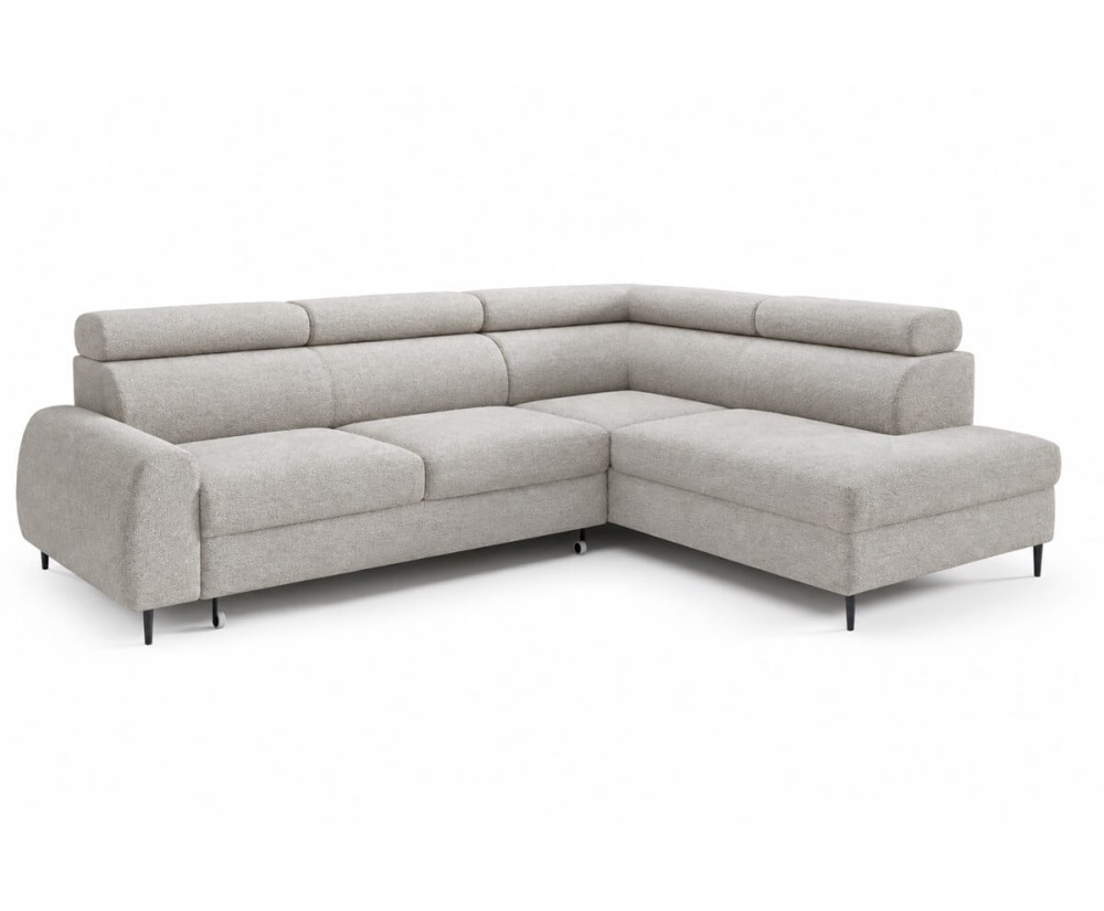 Modernes Ecksofa mit Schlaffunktion und Bettkasten, einstellbare Kopfteile, Ottomane rechts, TRIVIO N7 Modernes Ecksofa mit Schlaffunktion und Bettkasten, einstellbare Kopfteile, Ottomane rechts, TRIVIO N7
