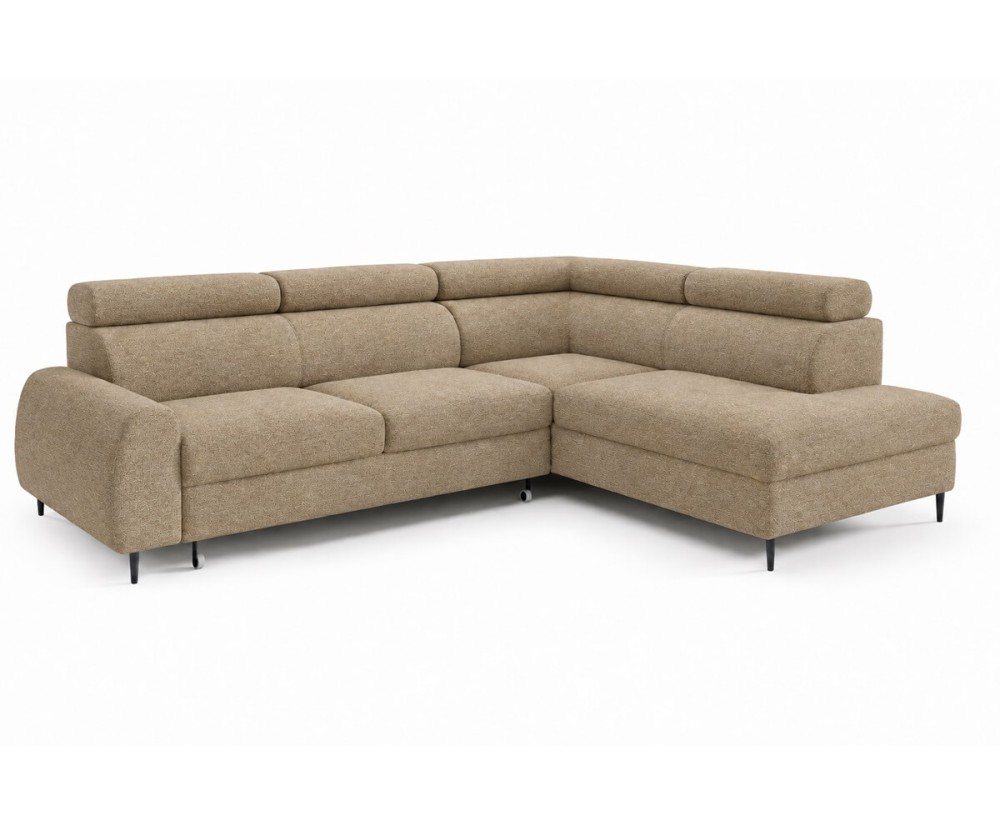 Modernes Ecksofa mit Schlaffunktion und Bettkasten, einstellbare Kopfteile, Ottomane rechts, TRIVIO N7 Modernes Ecksofa mit Schlaffunktion und Bettkasten, einstellbare Kopfteile, Ottomane rechts, TRIVIO N7