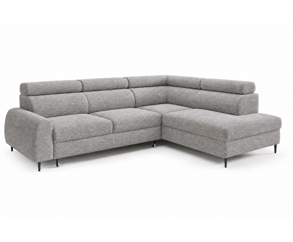 Modernes Ecksofa mit Schlaffunktion und Bettkasten, einstellbare Kopfteile, Ottomane rechts, TRIVIO N7 Modernes Ecksofa mit Schlaffunktion und Bettkasten, einstellbare Kopfteile, Ottomane rechts, TRIVIO N7