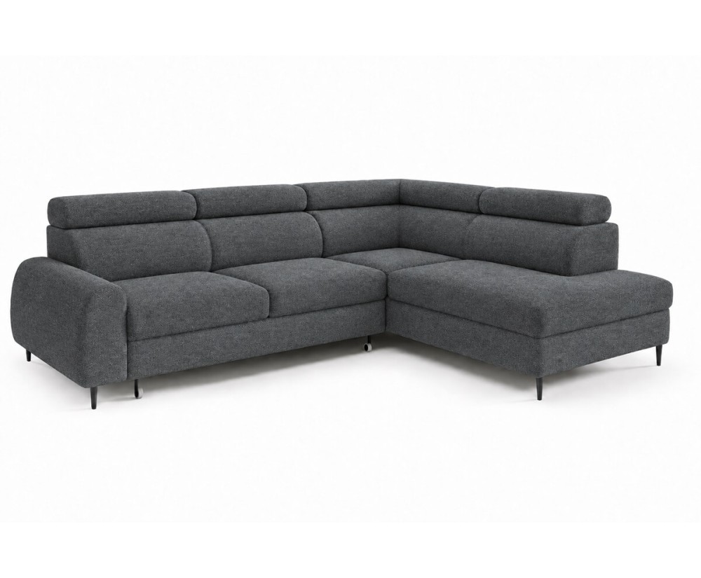 Modernes Ecksofa mit Schlaffunktion und Bettkasten, einstellbare Kopfteile, Ottomane rechts, TRIVIO N7 Modernes Ecksofa mit Schlaffunktion und Bettkasten, einstellbare Kopfteile, Ottomane rechts, TRIVIO N7