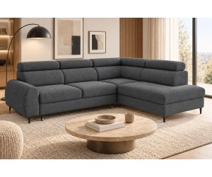 Modernes Ecksofa mit Schlaffunktion und Bettkasten, einstellbare Kopfteile, Ottomane rechts, TRIVIO N7