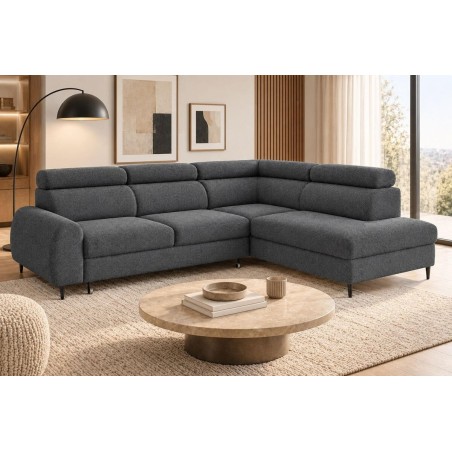 Modernes Ecksofa mit Schlaffunktion und Bettkasten, einstellbare Kopfteile, Ottomane rechts, TRIVIO N7