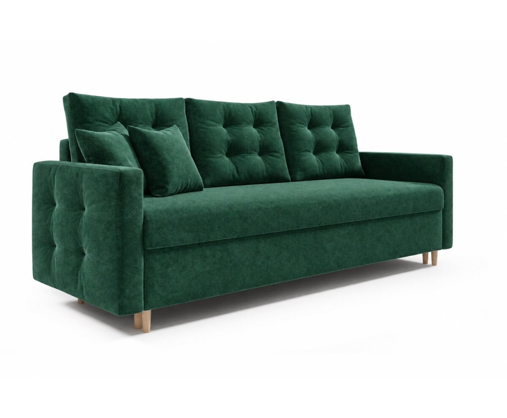 Schlafcouch im skandinavischen Stil, 3-Sitzer-Sofa mit Rückenkissen, Schlaffunktion und Bettkasten, TRIVIO K5