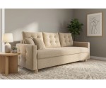 Schlafcouch im skandinavischen Stil, 3-Sitzer-Sofa mit Rückenkissen, Schlaffunktion und Bettkasten, TRIVIO K5
