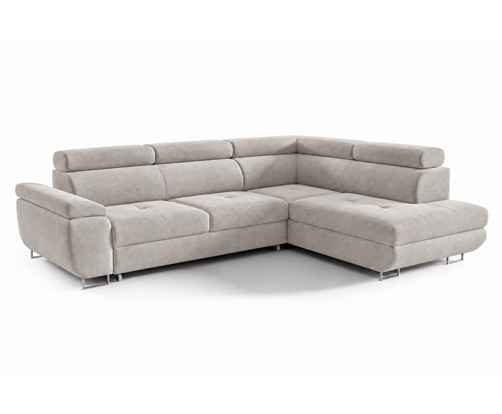 Ecksofa mit Schlaffunktion und Bettkasten, einstellbare Kopfteile, Ottomane rechts, TRIVIO N3