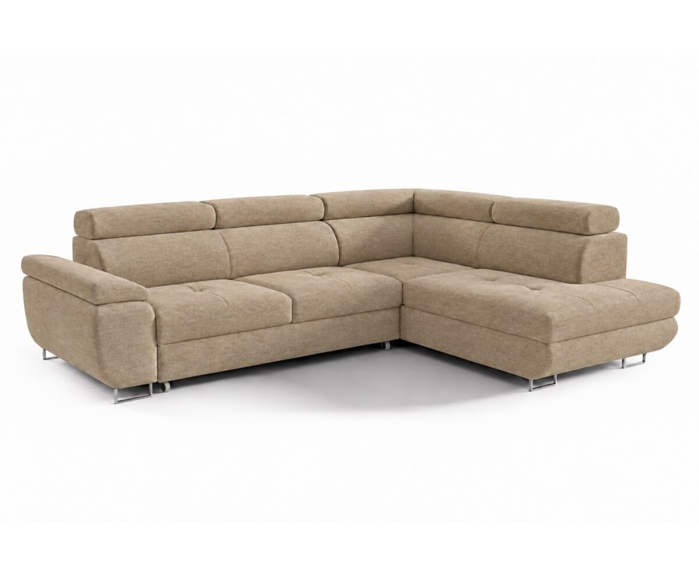 Ecksofa mit Schlaffunktion und Bettkasten, einstellbare Kopfteile, Ottomane rechts, TRIVIO N3