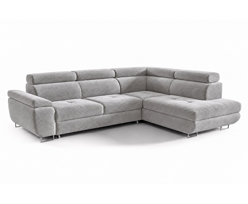 Ecksofa mit Schlaffunktion und Bettkasten, einstellbare Kopfteile, Ottomane rechts, TRIVIO N3